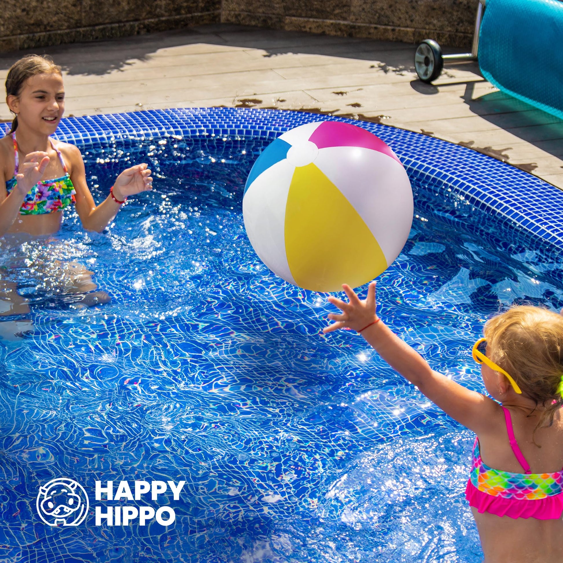 Happy Hippo 22" Beach Ball (Pack of 3), Inflatable Beach Balls, Swimming Pool Toys, Classic, Pastel