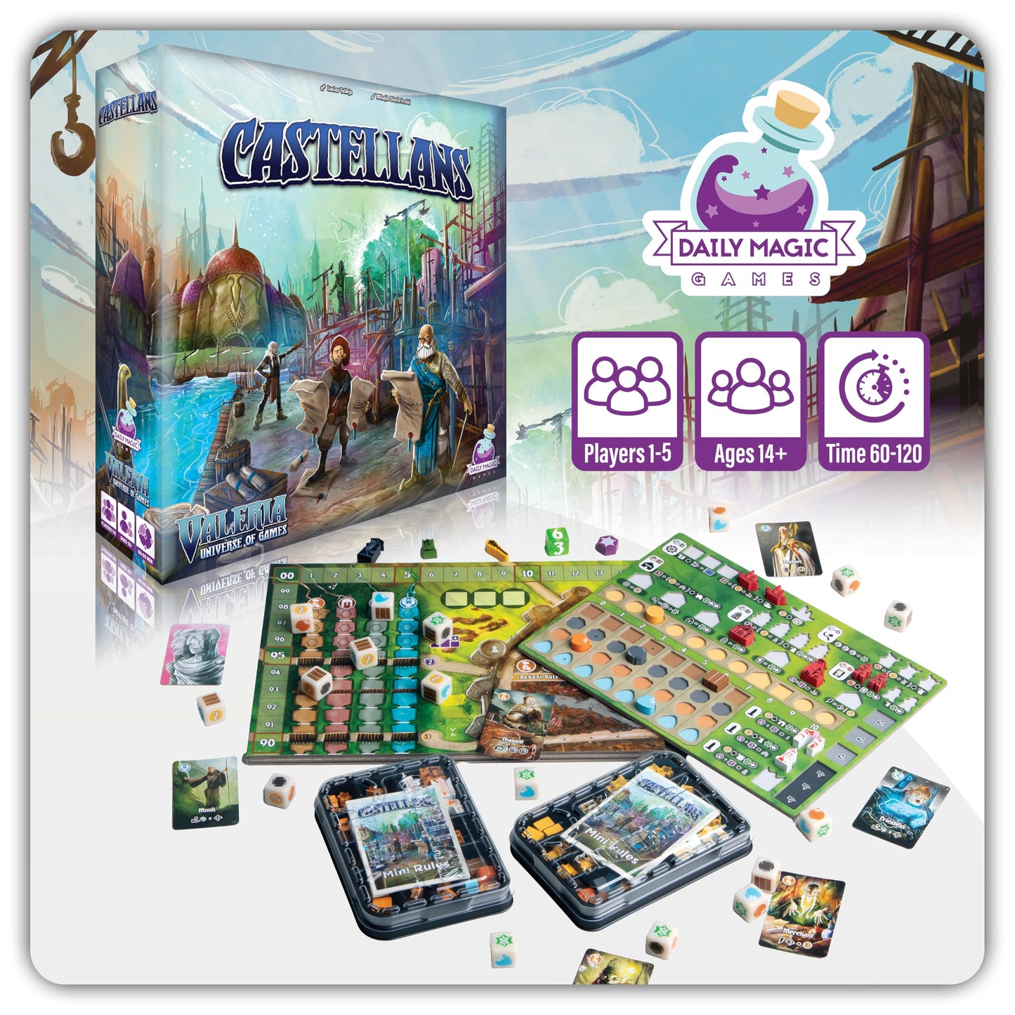 Castellans Board Game - Valeria Universe of Games - Strategy Board Game with Dice Drafting, Resource Management, and Area Control. Game Night for 1-5