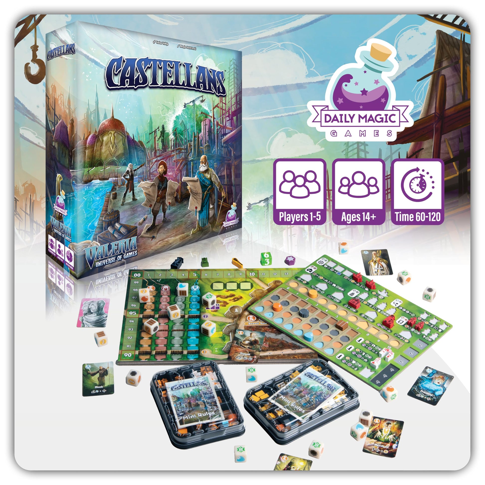 Castellans Board Game - Valeria Universe of Games - Strategy Board Game with Dice Drafting, Resource Management, and Area Control. Game Night for 1-5
