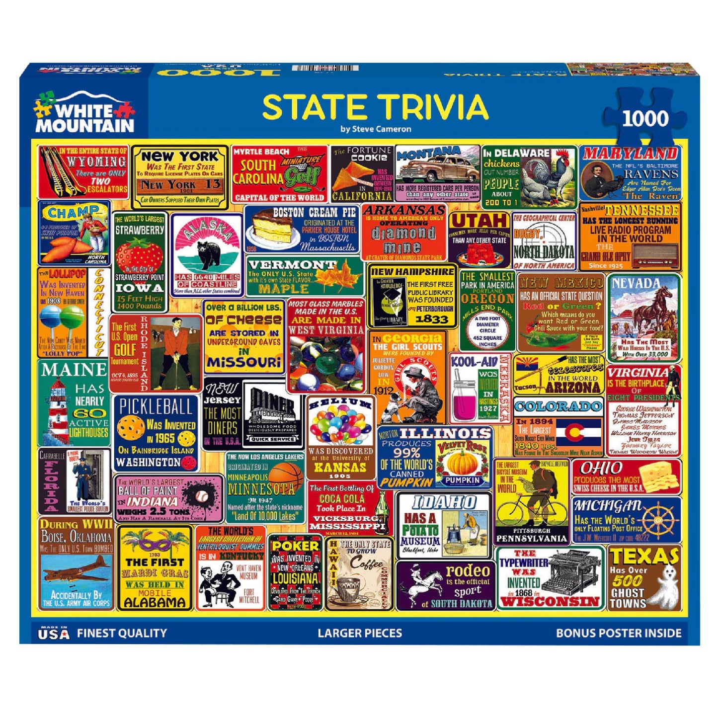White Mountain 1000 Piece Jigsaw Puzzle Funny States Collage, State Trivia