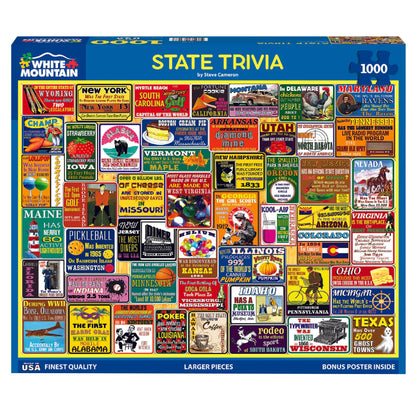 White Mountain 1000 Piece Jigsaw Puzzle Funny States Collage, State Trivia