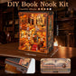 Book Nook Kit - DIY Miniature World Library Booknook - 3D Wooden Puzzle with LED Lights - Creative Bookshelf Insert & Educational Gift for Adults