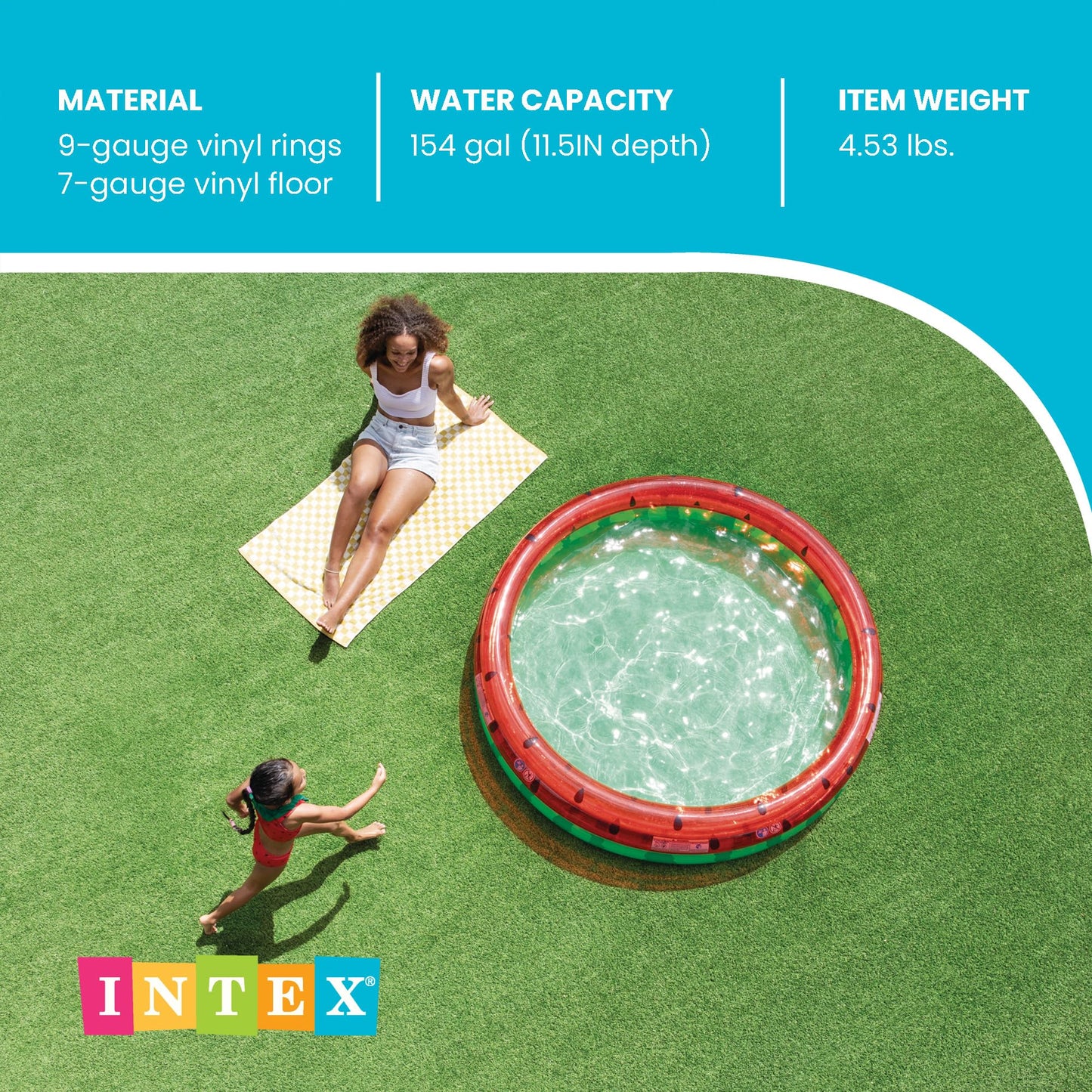 Intex 66-Inch Round Inflatable Outdoor Kids Swimming and Wading Watermelon Pool for Ages 2 and Up