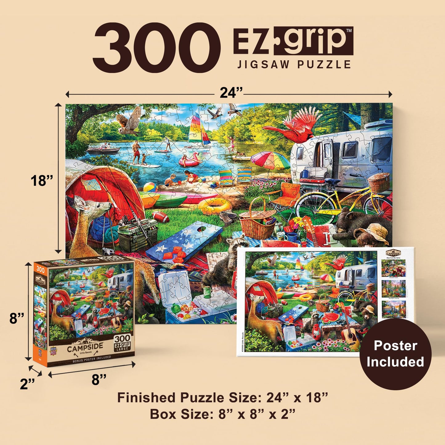 MasterPieces - 300 Piece Jigsaw Puzzle, Large EZ Grip Shapes, Little Rascals, Fun for Adults, Seniors, Family, Kids, Non-Glare Finish, 18"x24"
