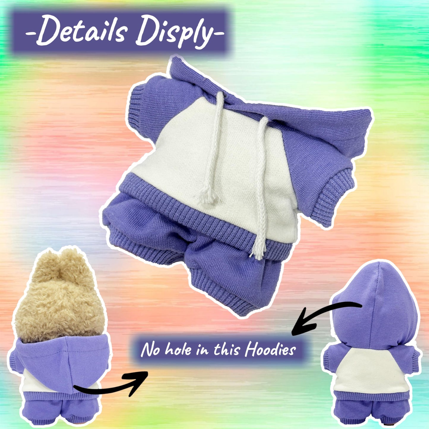 Doll Clothes for LABUBU(No Doll), Casual Stylish Hoodies & Pants Doll Outfit Set Decor Accessories for 17cm/15cm Dolls - Purple