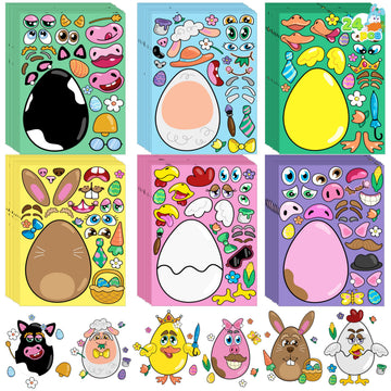 JOYIN 24 PCS Easter Stickers Mix and Match Make a Face Animal Stickers with Easter Egg Themed Pig, Bunny, Chicken, Cow, Sheep, Duck Party Favor