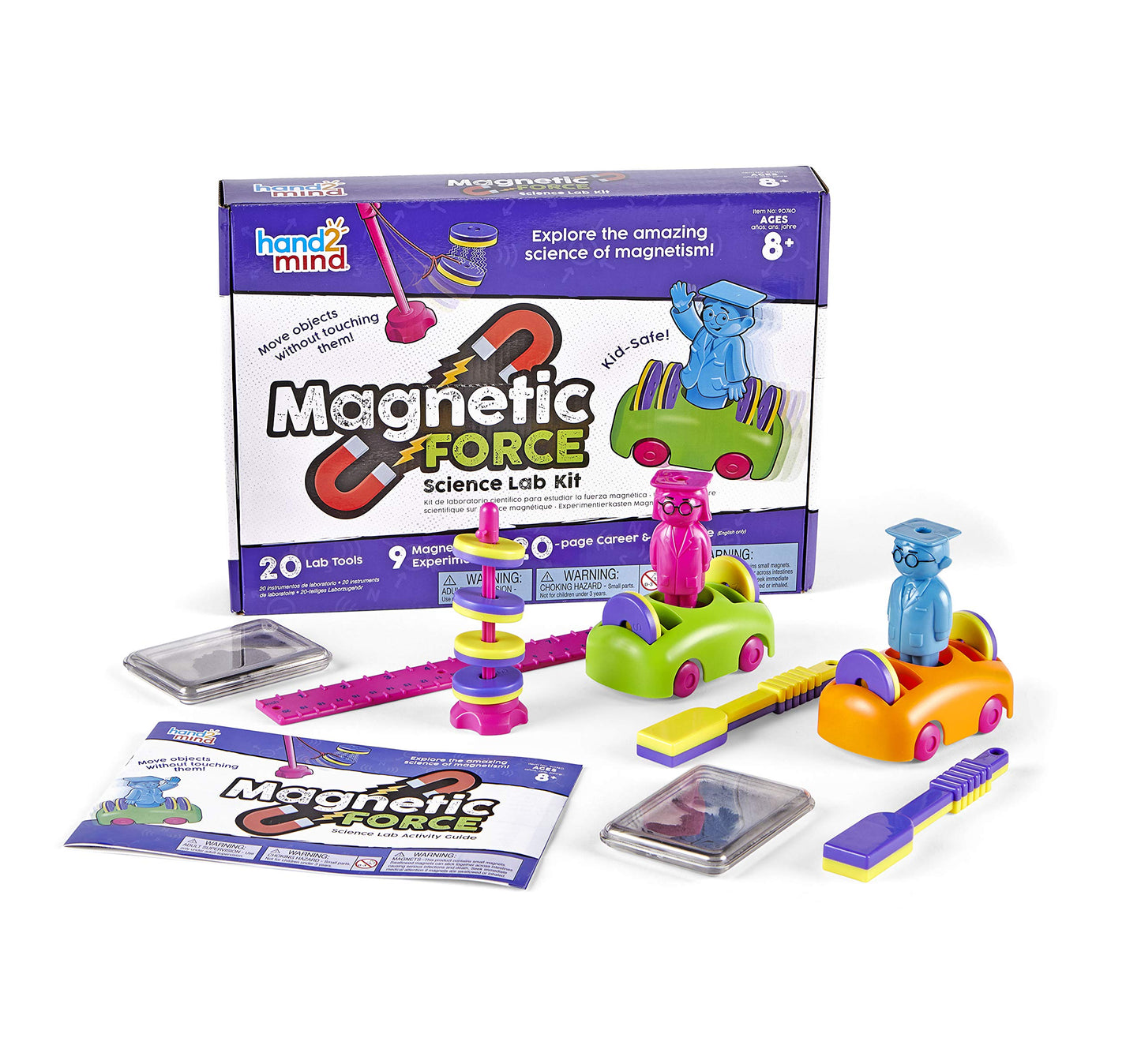 hand2mind Magnetic Science Kit for Kids 8-12, Kids Science Kit with Fact-Filled Guide, Make Magnets Float and Build a Compass, STEM Toys, 9 Science