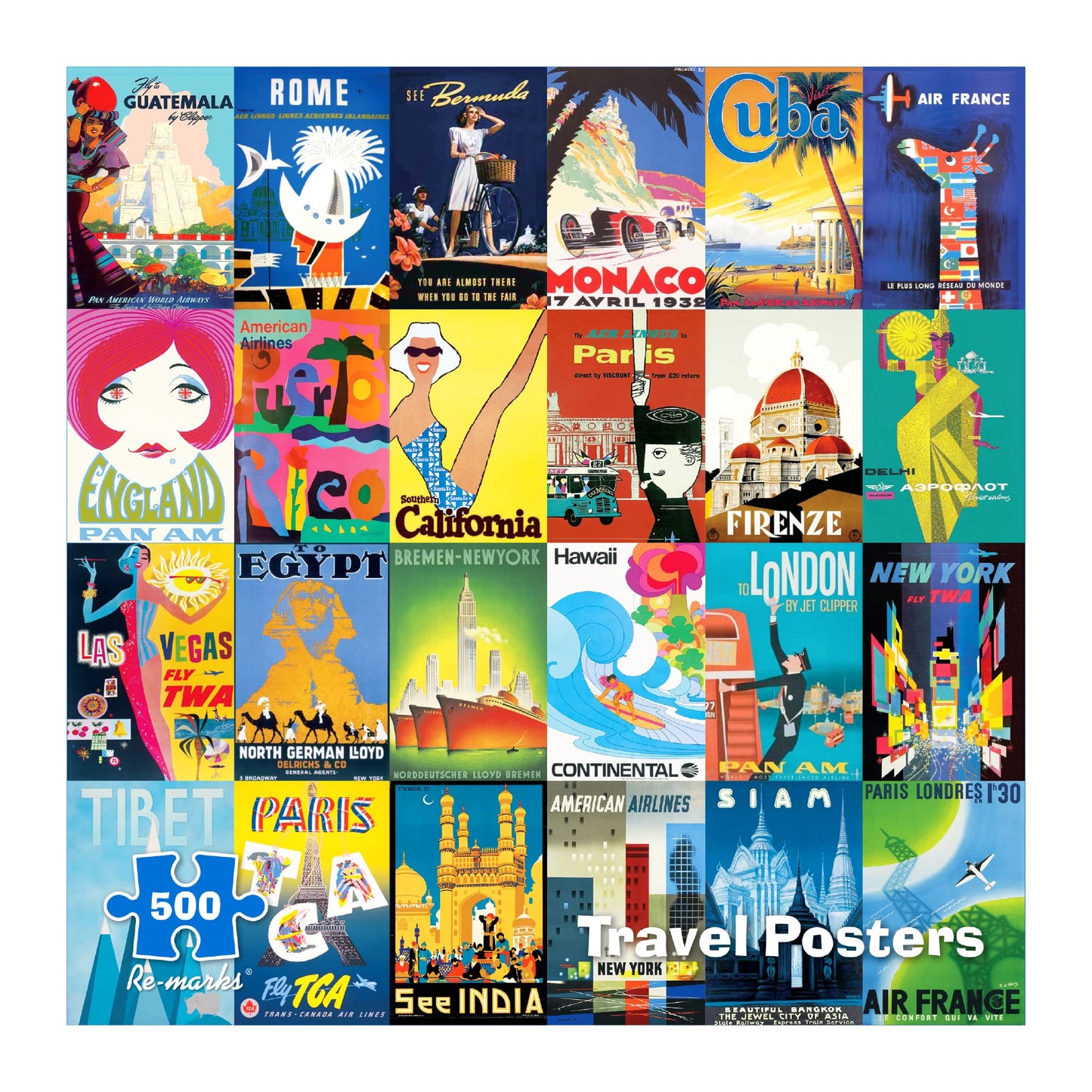 Re-marks Travel Posters, Poster Puzzle, 500-Piece Jigsaw Puzzle for All Ages