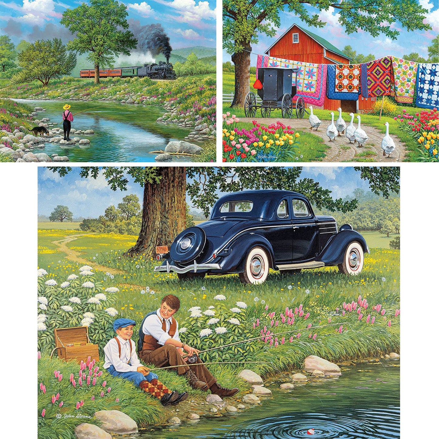Bits and Pieces - Value Set of Three 500 Piece Jigsaw Puzzles for Adults - Around The Bend, Plain and Fancy, Father's Day Jigsaw Puzzles by Artist