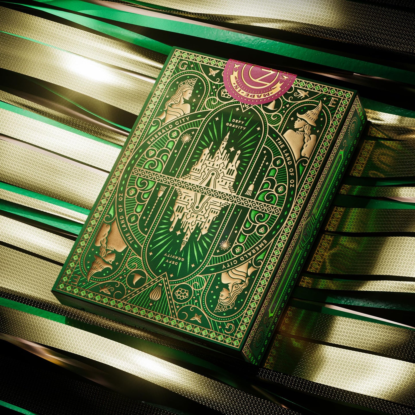 theory11 Wicked Playing Cards - Green Gold Oz Theme Poker Deck with Glinda & Elphaba Artwork, Magic, Cardistry, Game Night, Theater Fan Gift for Card