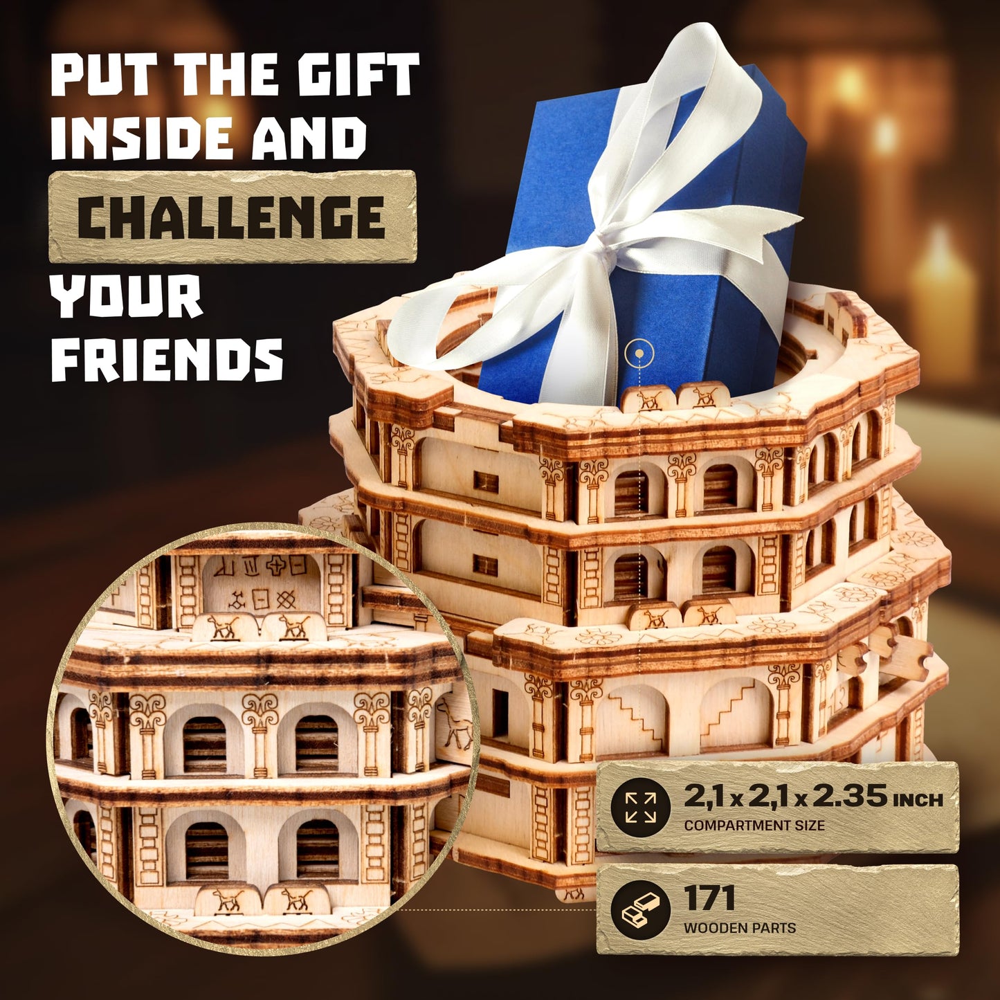ESC WELT Quest Tower Puzzle Box - 3D Wooden Escape Game for Adults & Teens, Brain Teaser Logic Puzzle with Secret Compartment, Unique Gift Idea