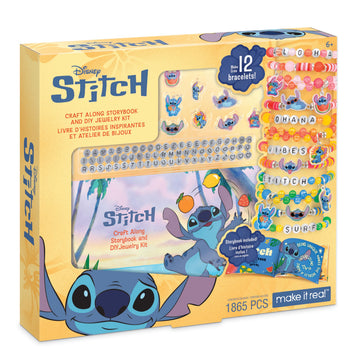 Make It Real: Disney Stitch - Craft Along Storybook & DIY Jewelry Kit - 1865pc Craft Set, Design & Create 12 ABC & Bead Bracelets, Tween-Girls-Kids 6+
