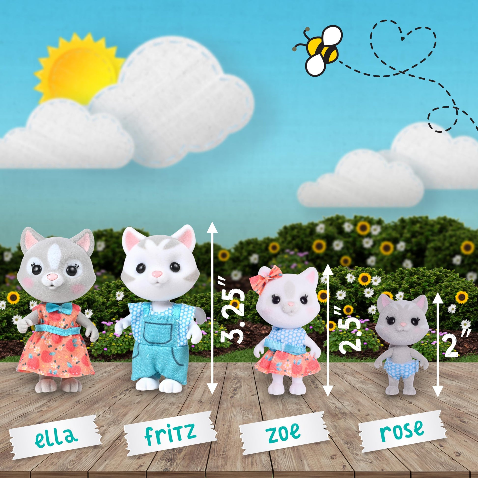 Honey Bee Acres The Purringtons Cat Family, 4 Miniature Doll Figures, Small
