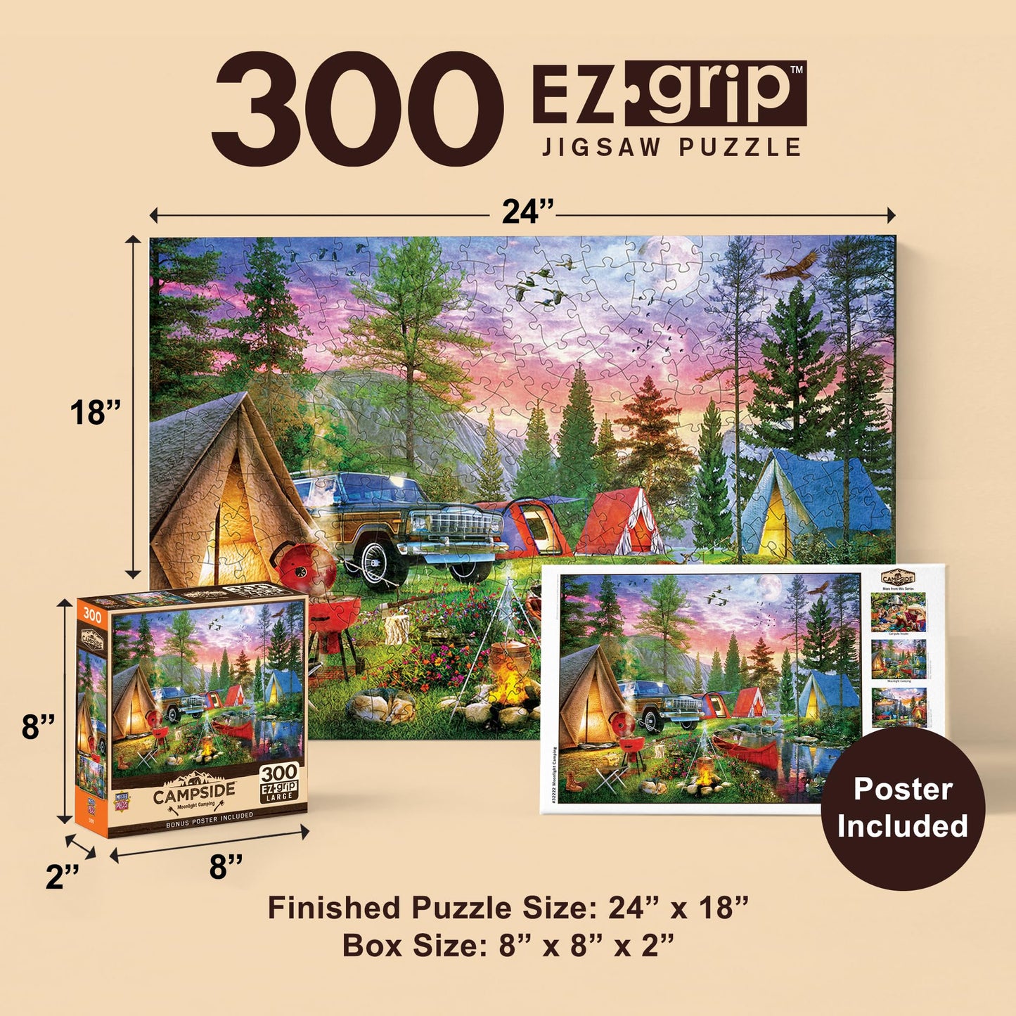 MasterPieces 300 Piece EZ Grip Jigsaw Puzzle - Moonlight Camping - 18"x24"