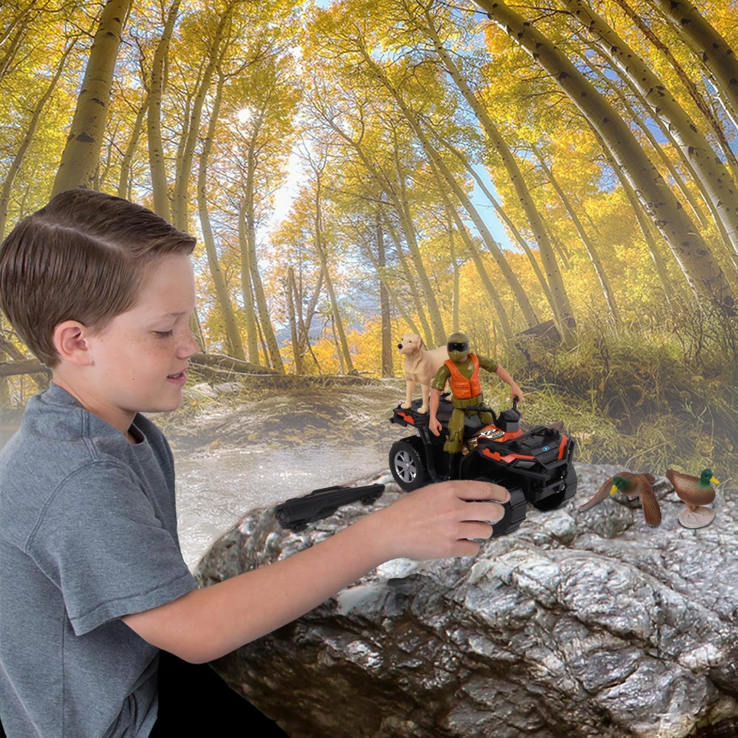 NKOK 1:18 Realtree 8 Piece Polaris Sportsman Duck Hunting Playset, Allows Children to Pretend Play and Use Their Imagination, Hunting Playset,