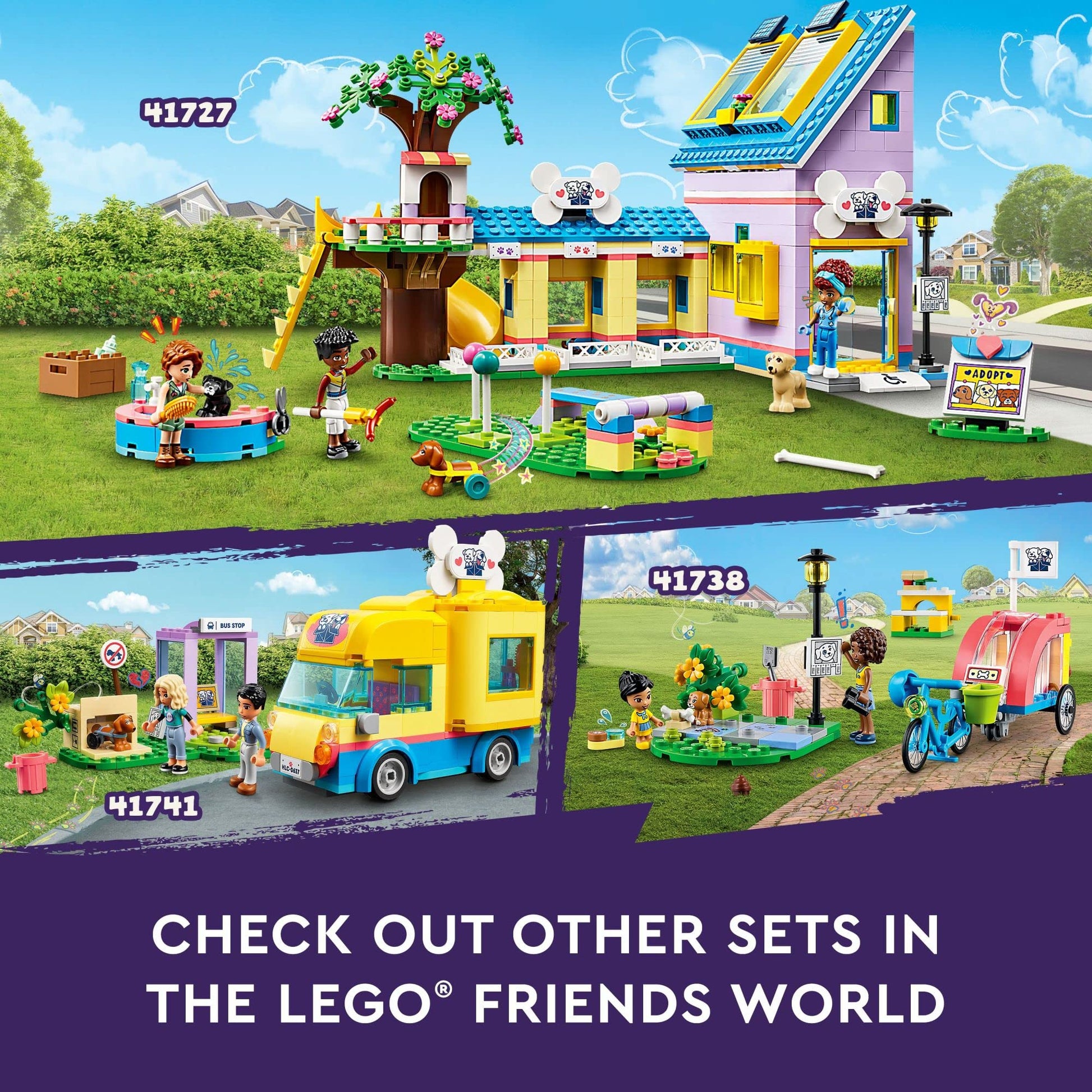 LEGO Friends Dog Rescue Center 41727, Pet Animal Playset for Kids Ages 7 Plus Years Old with 2023 Series Characters Autumn and Zac Mini-Dolls, Toy Vet