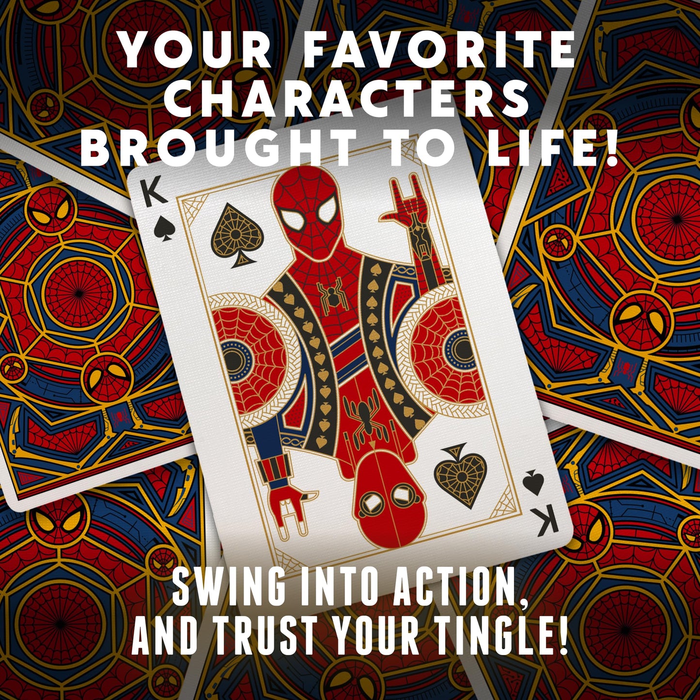 theory11 Spider-Man Playing Cards - Blue Red Gold Web-Suit Poker Deck with Custom Movie Artwork, Magic, Cardistry, Game Night Gift for Marvel Fans