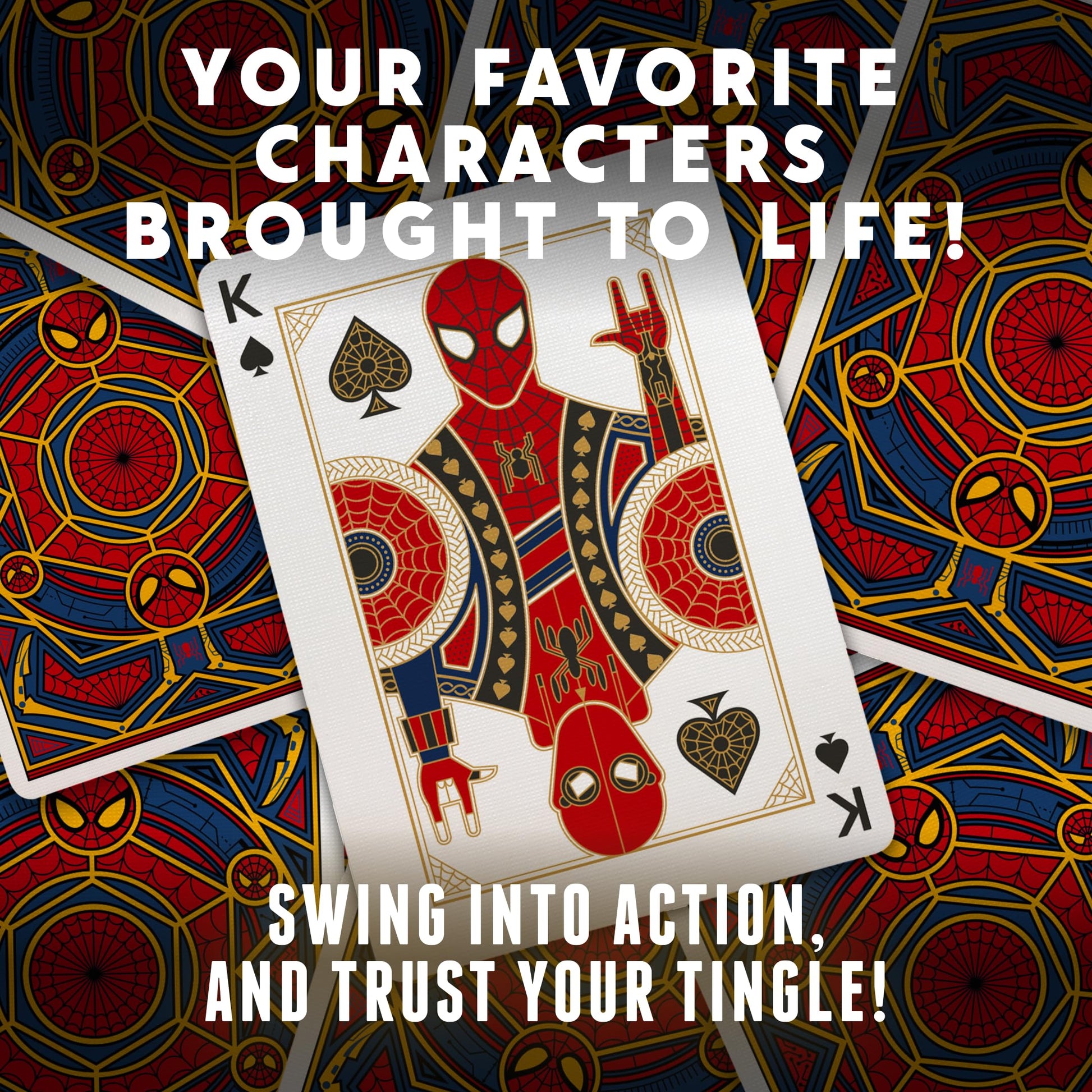 theory11 Spider-Man Playing Cards - Blue Red Gold Web-Suit Poker Deck with Custom Movie Artwork, Magic, Cardistry, Game Night Gift for Marvel Fans