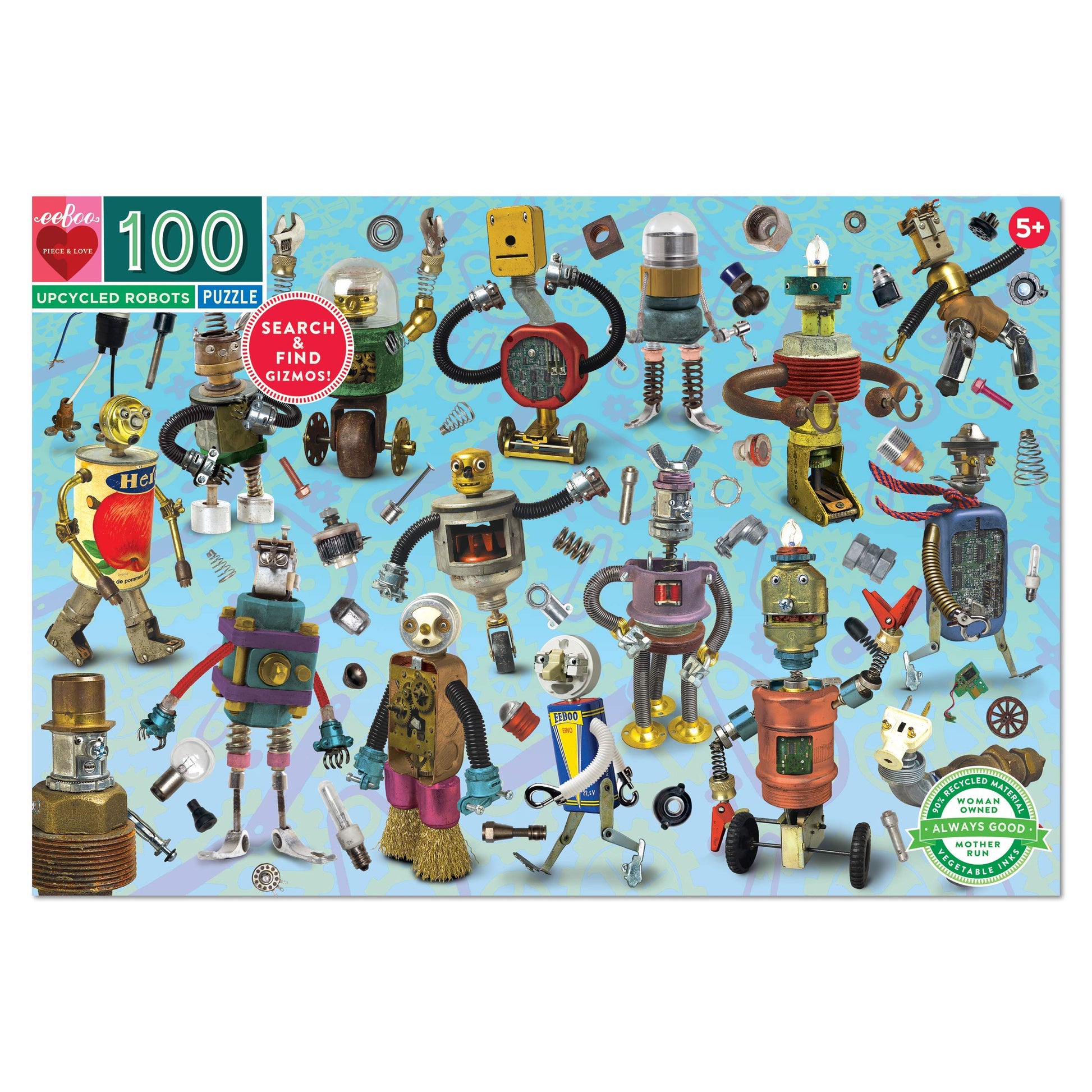 eeBoo: Upcycled Robots 100 Piece Puzzle, Perfect Project for Little Hands, Aids in Development of Pattern, Shape, and Color Recognition, Offers