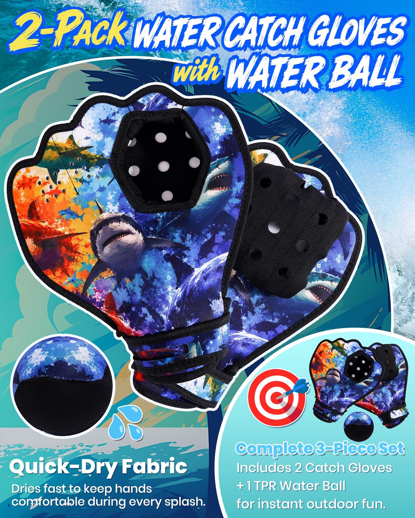 Water Baseball Gloves Set for Pool & Beach Games-for Beach Games & Swimming Pool Toys,1PC Water Bouncing Ball with 2PCS Pool Baseball