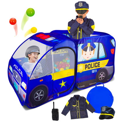 Police Car Pop Up Play Tent with Sound Button and Policeman Officer Costume for Kids, Toddlers, Boys, Girls, Indoors & Outdoors - Playhouse