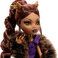 Monster High Doll, Clawdeen Wolf House of Wolf Collectible with Faux Fur Jacquard Coat, Purple Blazer Dress, Pantaboots and Golden Accessories