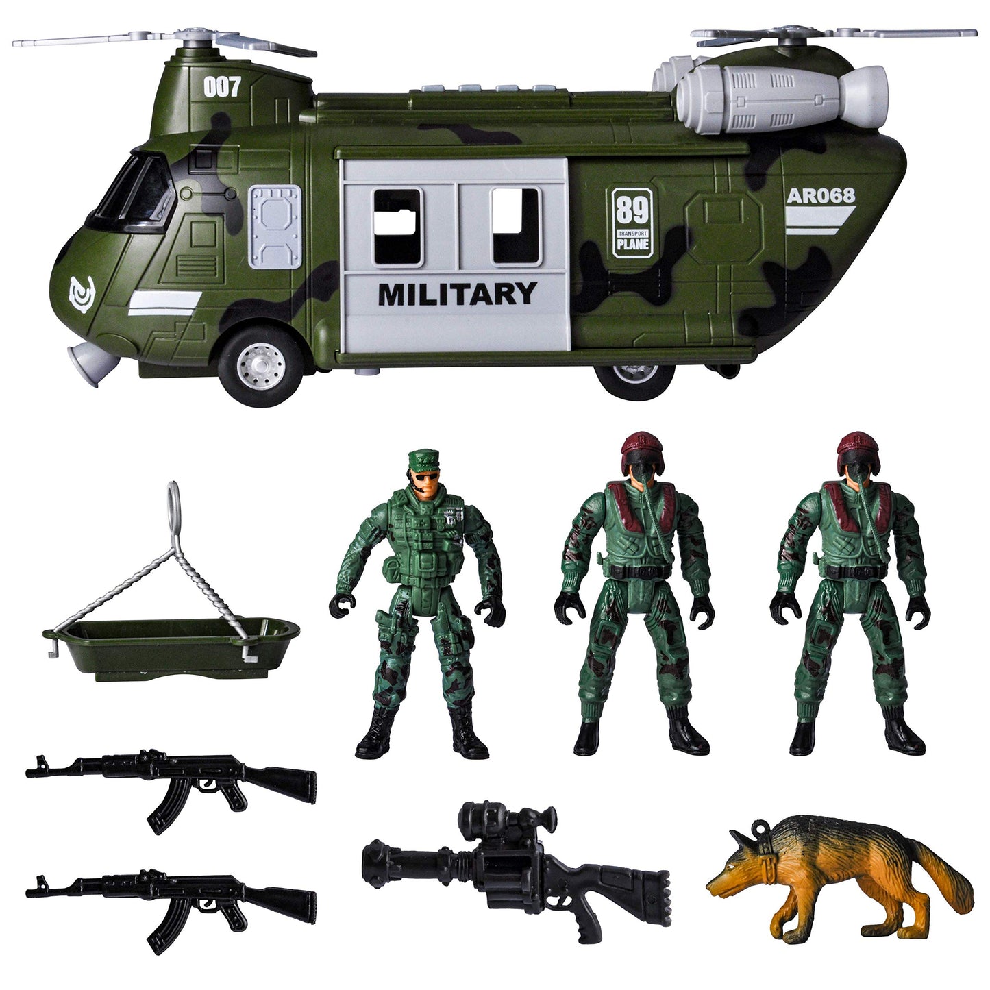 JOYIN Military Vehicles Toy Set of Friction Powered Transport Helicopter with Light and Sound Siren, and Soldier Army Men Action Figures for Kids