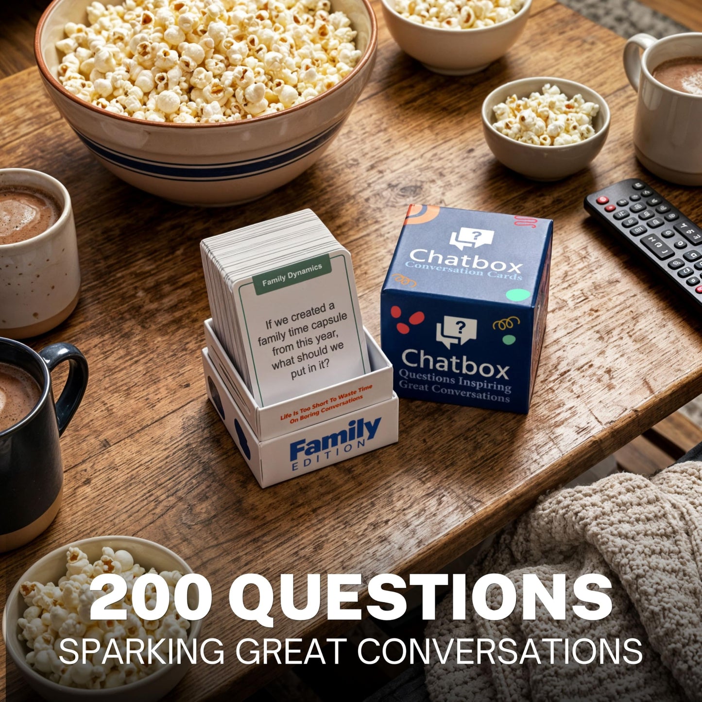 Chatbox 200 Conversation Starter Cards - Family Games for Kids and Adults - Fun Travel Games - Party Card Game - Conversation Cards - Couples Card