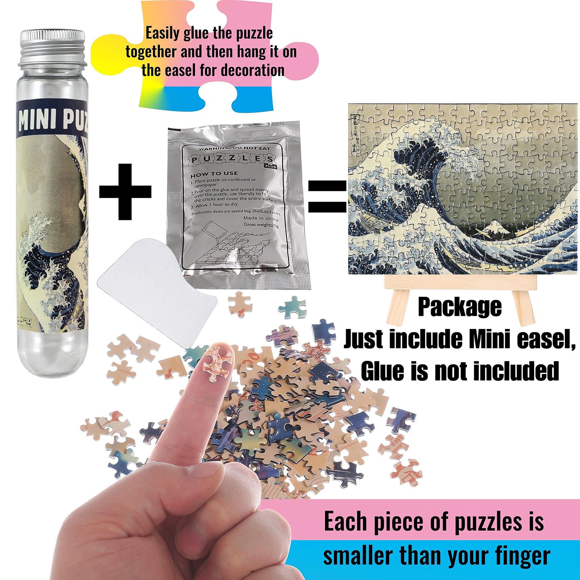 Small Jigsaw Puzzles for Adults 150 Pieces Mini Jigsaw Puzzles Challenging Castle Ukiyoe Sea Wave Tiny 6 x 4 Inches, 3 Pcs,Mini Easel Included