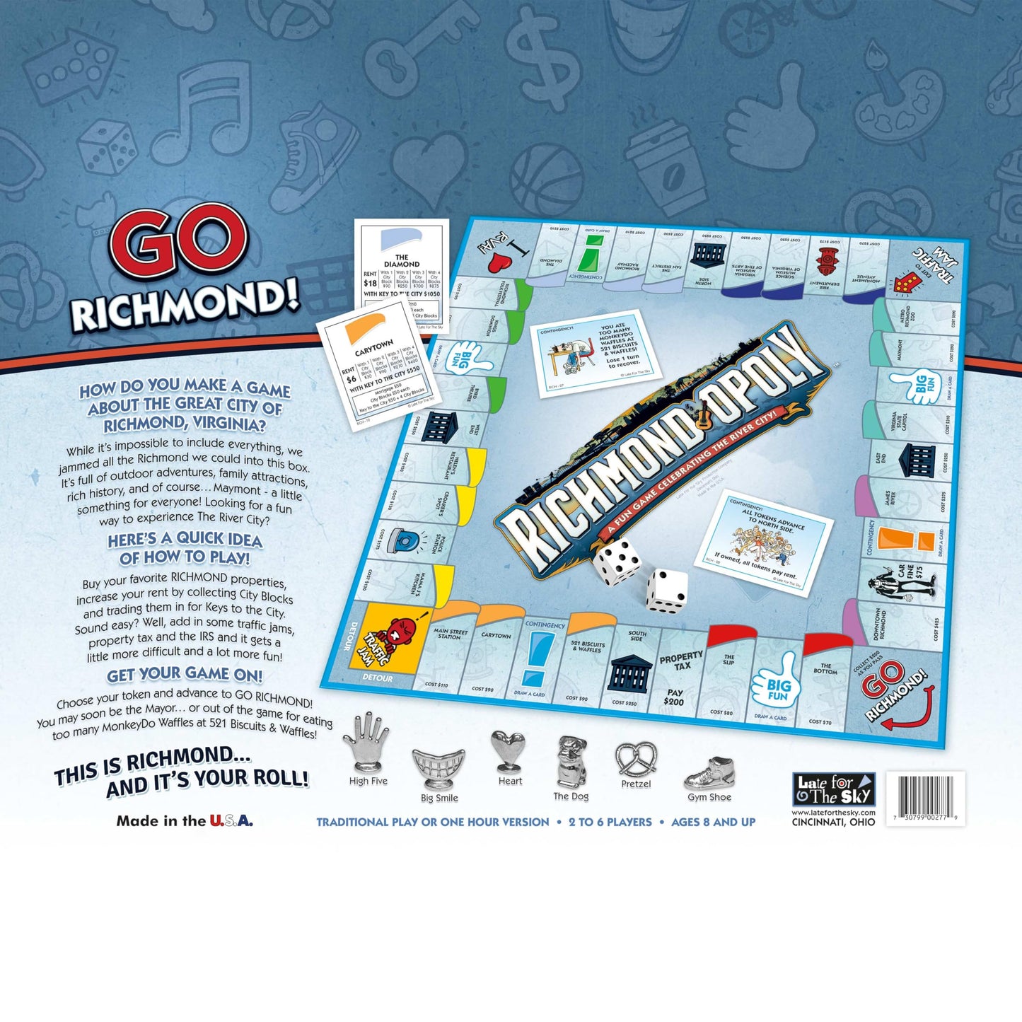 Late for The Sky Richmond-Opoly City Board Game - Family Strategy Fun, Virginia Theme, Ages 8+, 2-6 Players, Classic or 1-Hour Play, Ideal Gift
