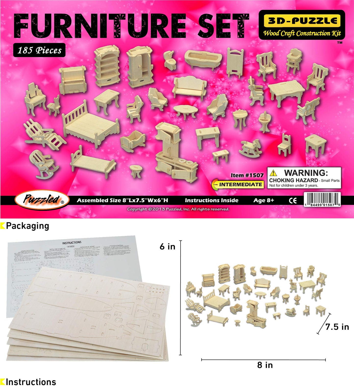 Wooden Dollhouse Furniture Set 3D Puzzle