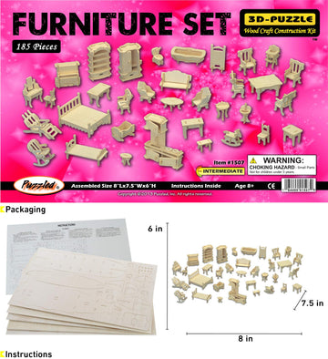 Wooden Dollhouse Furniture Set 3D Puzzle