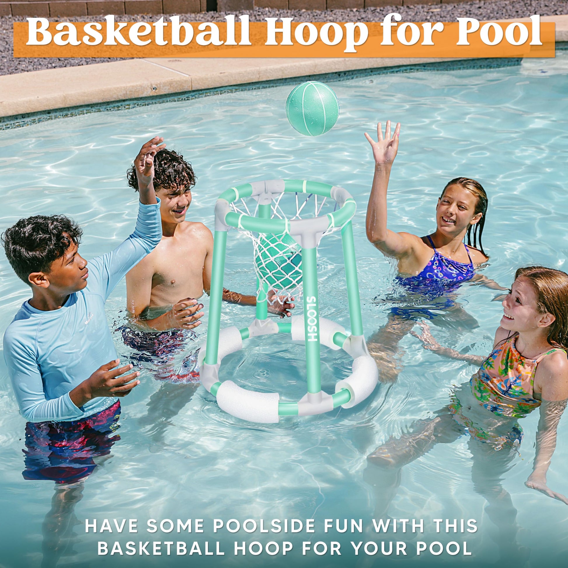 Sloosh Pool Basketball Hoop Toys, Floating Basketball Pool Game, Swimming Floats Toys with Balls Pump, Summer Outdoor Water Play Toy for Kids