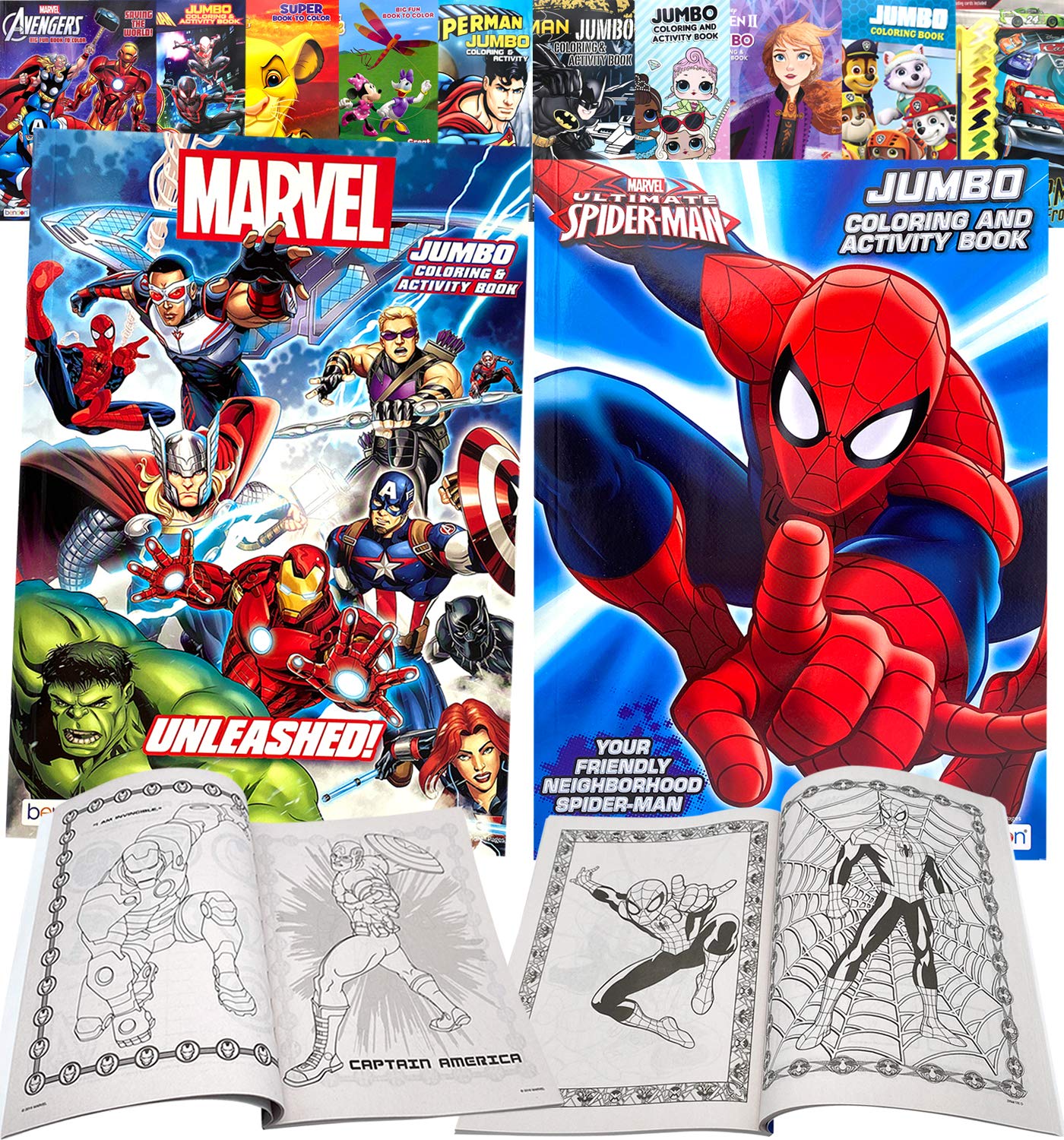 Marvel Superheroes Avengers, Spiderman Ultimate Fun Arts Crafts Coloring and Activity Sticker Books Gift Set, Perforated Paper - Healthy Educational