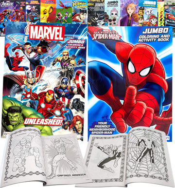 Marvel Superheroes Avengers, Spiderman Ultimate Fun Arts Crafts Coloring and Activity Sticker Books Gift Set, Perforated Paper - Healthy Educational