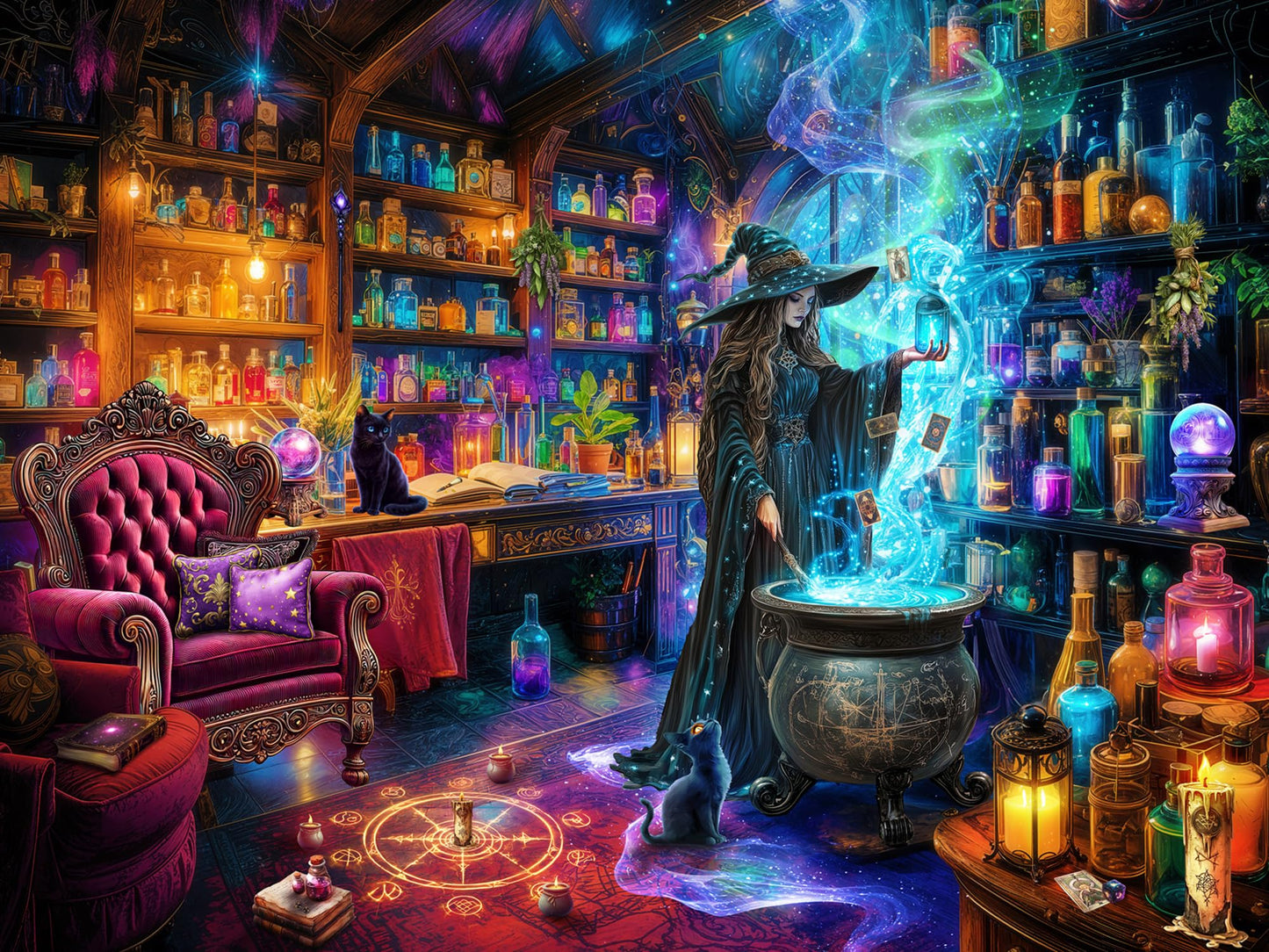 Witch's Magic Halloween Jigsaw Puzzle 550 Piece by Vermont Christmas Company - Fully Interlocking & Randomly Shaped Pieces - 24" x 18" - Family