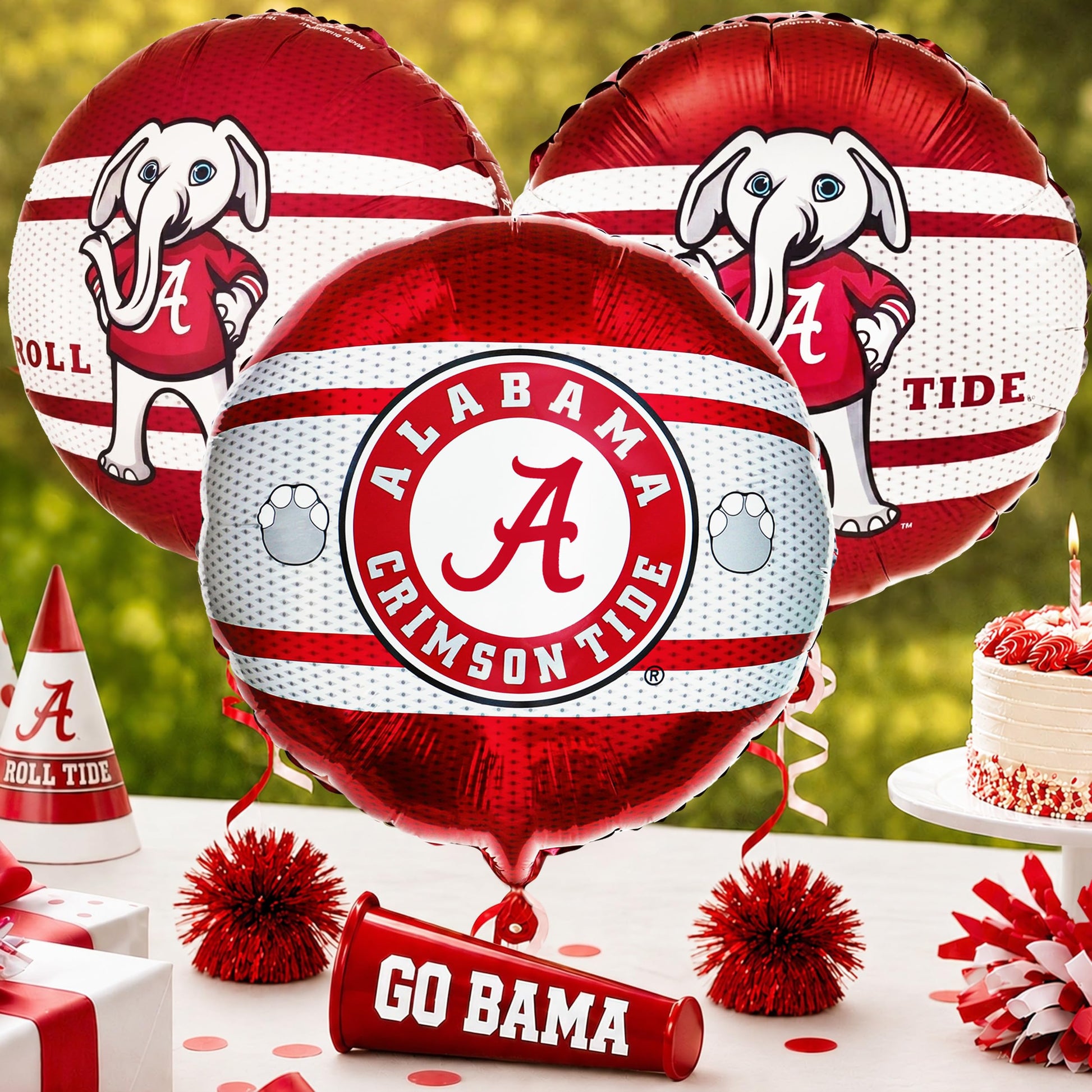 Havercamp University of Alabama Balloons (3 Pack) Alabama Crimson Tide Decorations with 2-Sided Prints featuring Big Al Alabama and Bama's A Logo