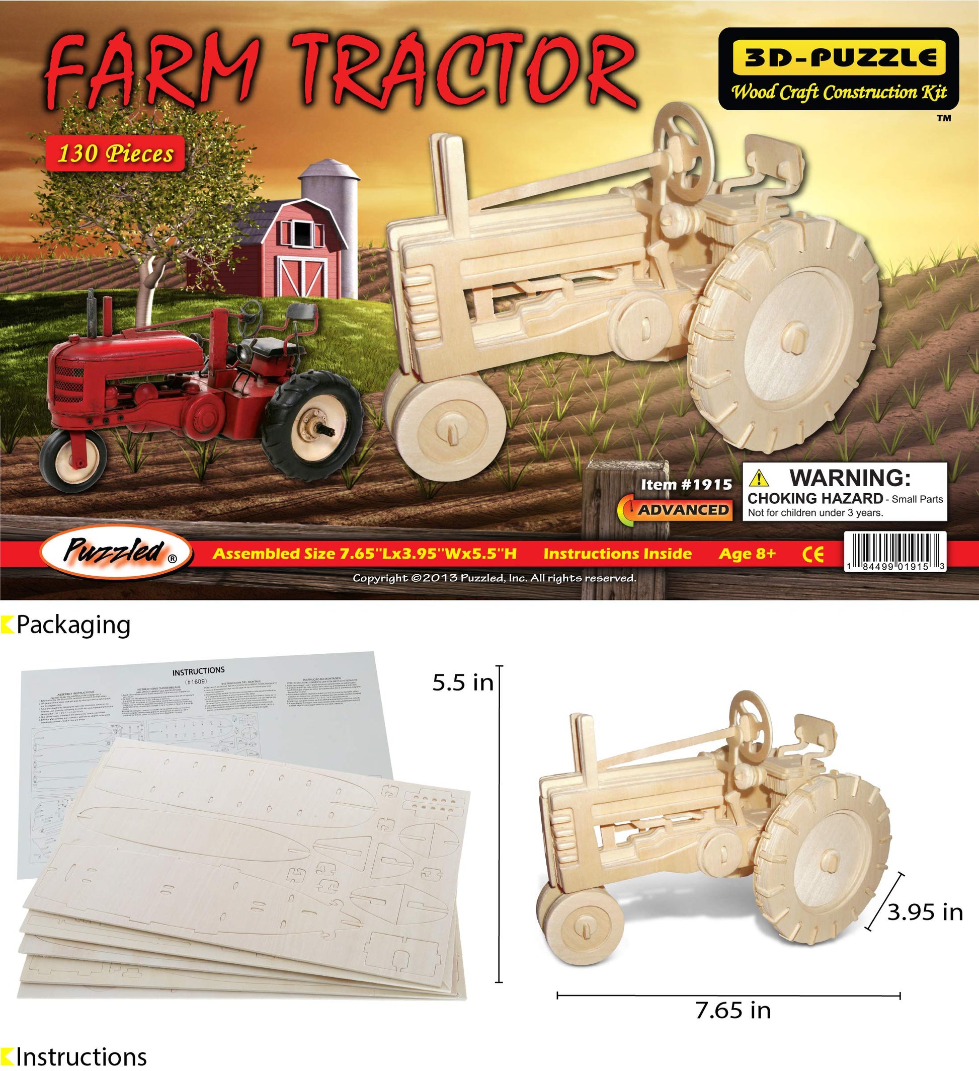 Puzzled 3D Puzzle Farm Tractor Set Wood Craft Construction Model Kit, Fun & Educational DIY Wooden Toy Assemble Model Unfinished Crafting Hobby Puzzle