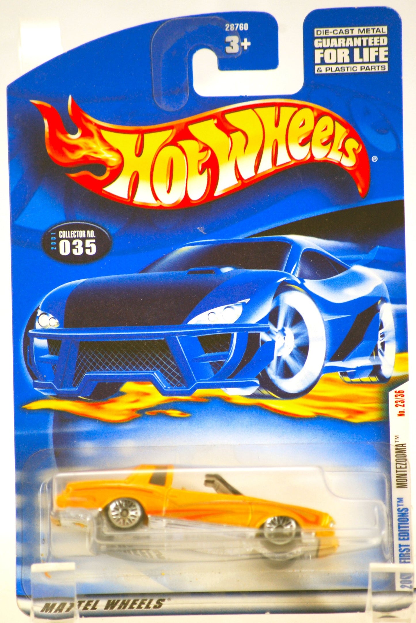 2000 - Mattel / Hot Wheels - Montezooma (Monte Carlo) - Custom Yellow - 2001 First Editions - #23 of 36 - Collector #035 - T Top - MOC - LImited