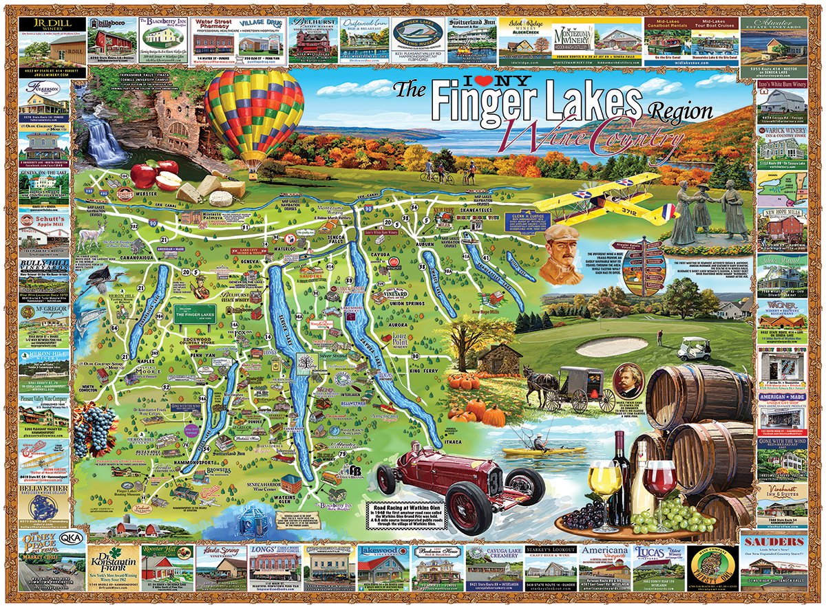 White Mountain 1000 Piece Jigsaw Puzzle New York Wine Map, Finger Lakes