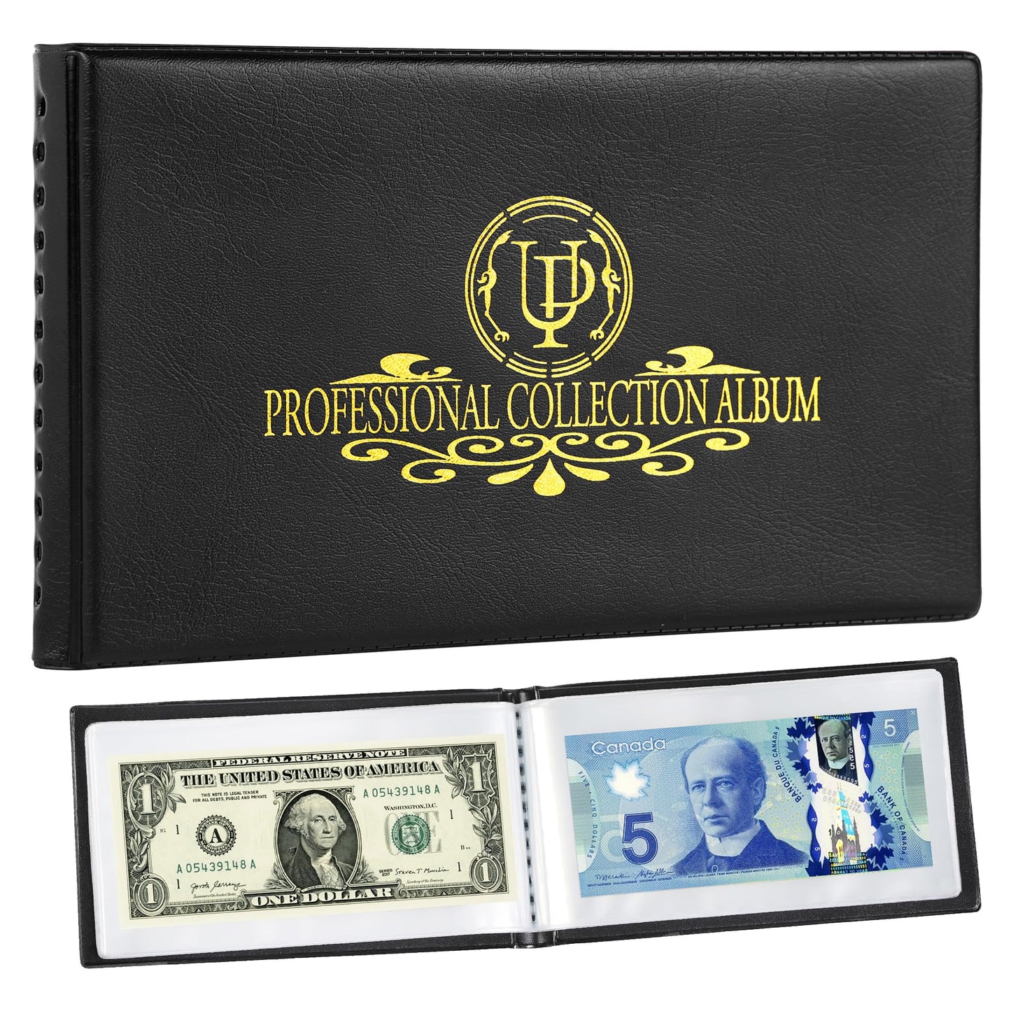 40 Pockets Banknote Currency Collecting Album - 20 Sheets Clear Dollar Bill Holders World Money Storage Book Collection Supplies Double-Sided Pages
