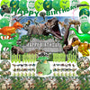 Dinosaur Themed Birthday Party Decoration Kit - Includes Backdrop, Tablecloth, Birthday Banner, Cake/Cupcake Toppers, Hanging Swirls, Disposable