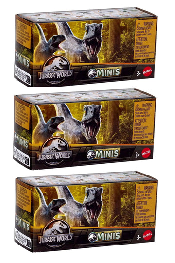 Jurassic World Dinosaurs Minis Surprise Pack of Dinos Box - Bundle of 3 Blind Boxes | 1.125” Scale Mini Figures | Mattel Ages 3+