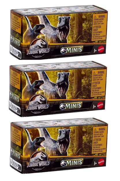 Jurassic World Dinosaurs Minis Surprise Pack of Dinos Box - Bundle of 3 Blind Boxes | 1.125” Scale Mini Figures | Mattel Ages 3+