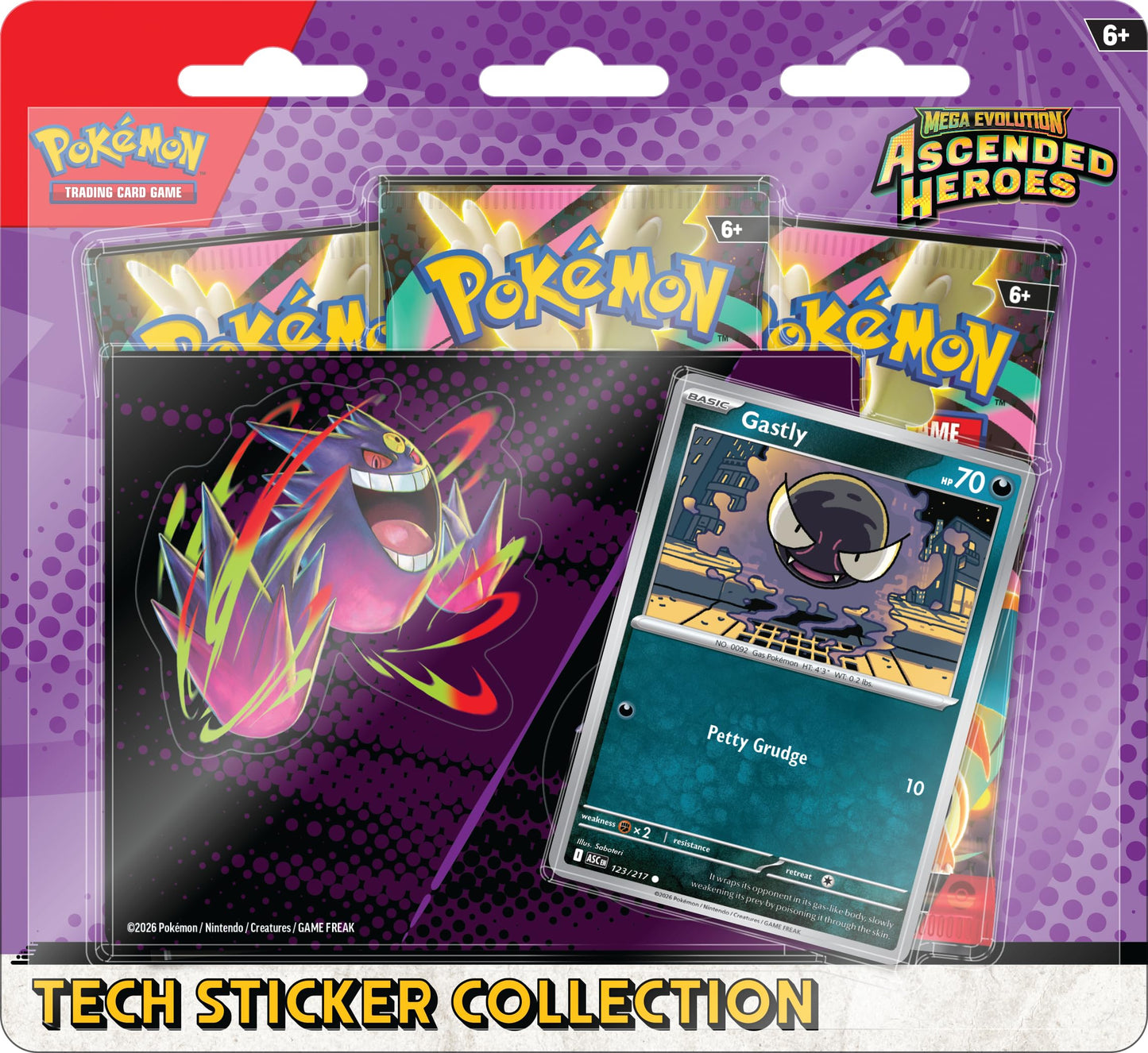 Pokémon TCG: Mega Evolution-Ascended Heroes Tech Sticker Collection - Gastly, 3 Pieces