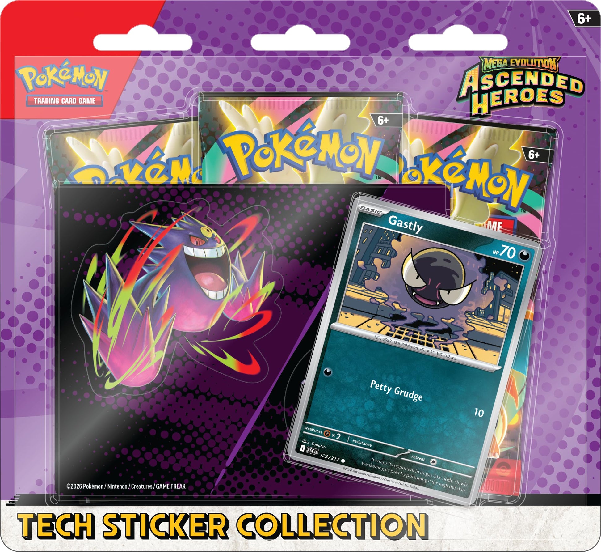 Pokémon TCG: Mega Evolution-Ascended Heroes Tech Sticker Collection - Gastly, 3 Pieces