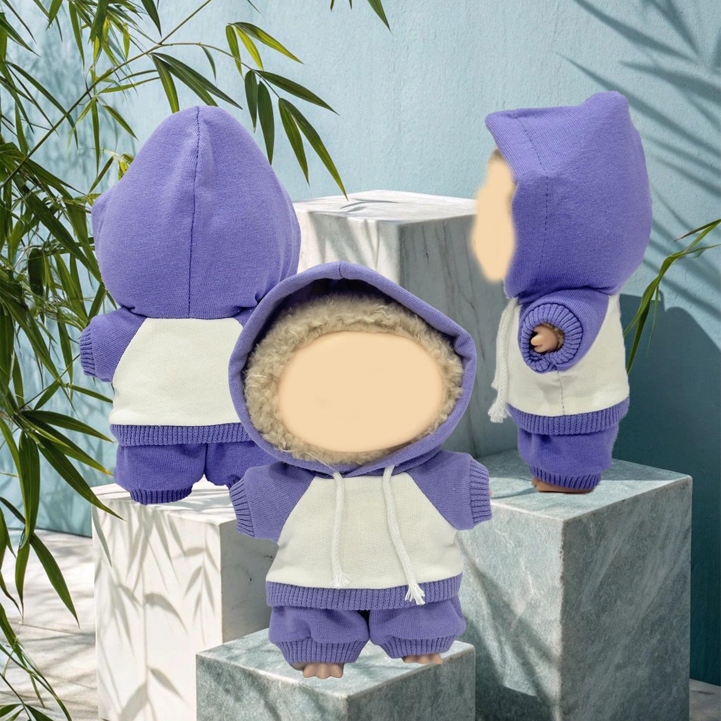 Doll Clothes for LABUBU(No Doll), Casual Stylish Hoodies & Pants Doll Outfit Set Decor Accessories for 17cm/15cm Dolls - Purple
