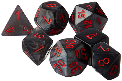 Velvet Polyhedral 7-Die Set by Chessex | Black/Red | For use in tabletop RPG games (such as Dungeons & Dragons)
