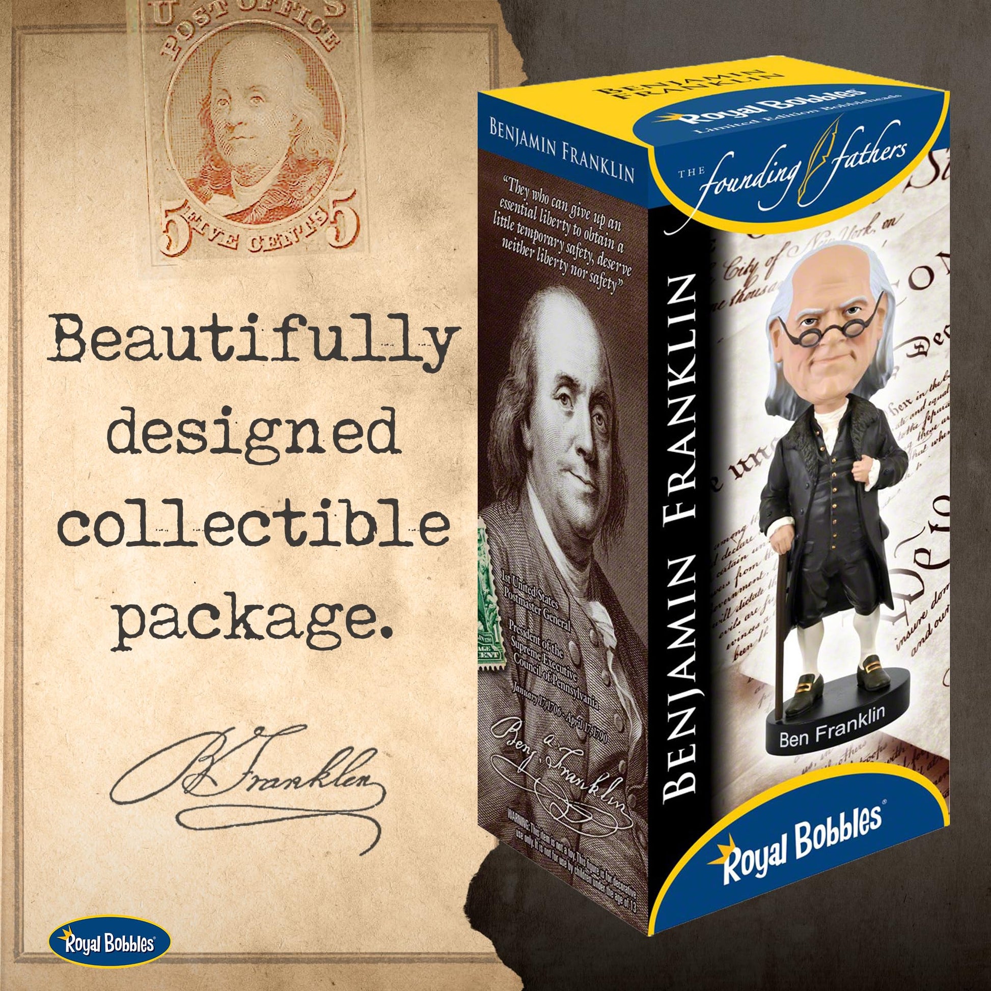 Royal Bobbles Benjamin Franklin - Founding Fathers Collection - 8 Inches Tall - Collectible Bobblehead Statue