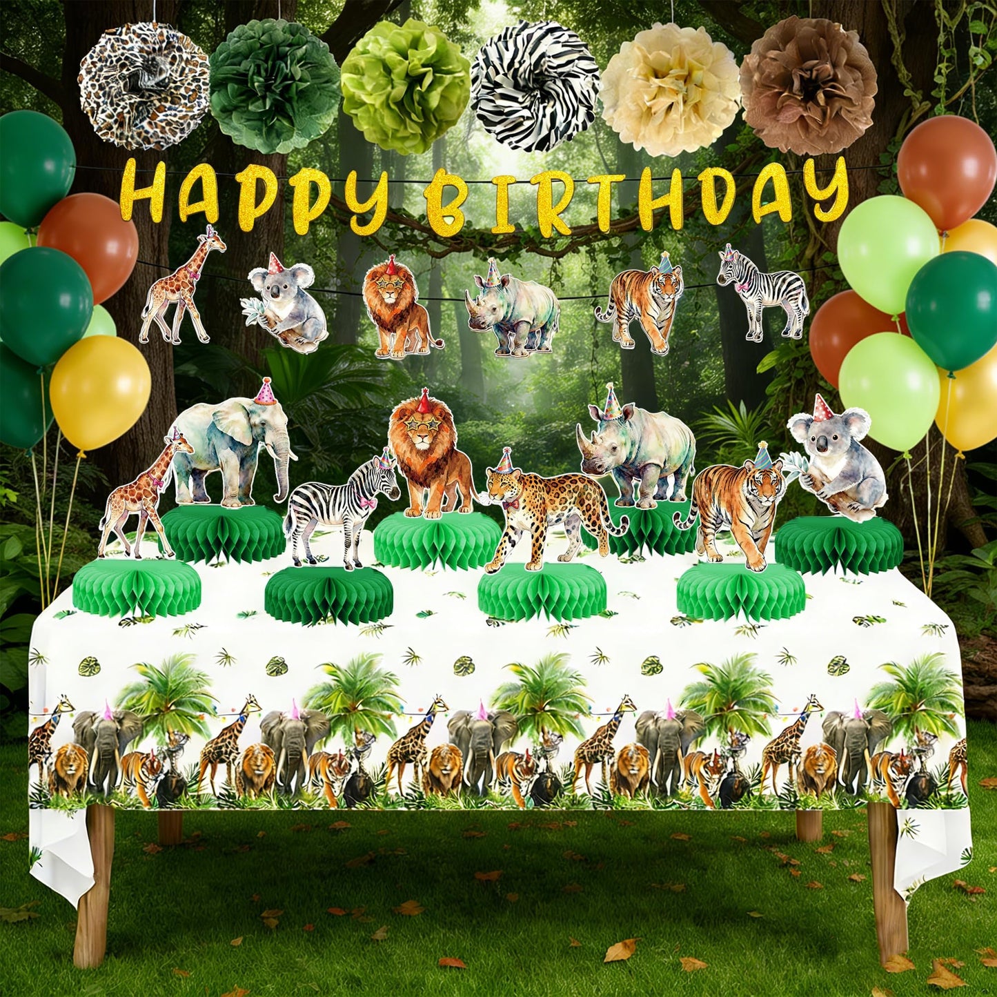 Safari Theme Party Decorations Animal Birthday Banner Jungle Tablecloth Centerpieces Hanging Swirl Decorations Animals Party Decorations for Wild